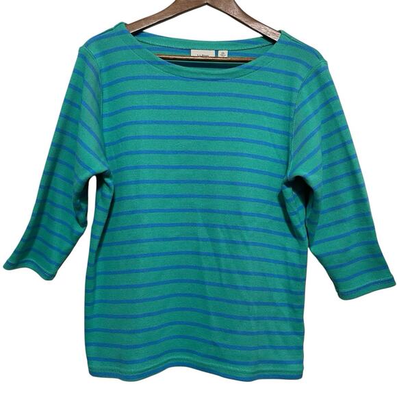 L.L. Bean Boat Neck Striped Pullover Top Sz XL Petite 3/4 Sleeve Coastal - Picture 1 of 5